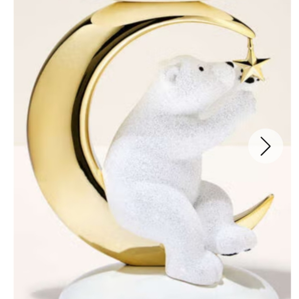 NWT Bath & Body Works Gold and White Polar Bear Gold Moon & Star Candle Holder